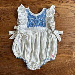 Pink Chicken Amy Bubble Romper Embroidered Cotton Gauze with Bows